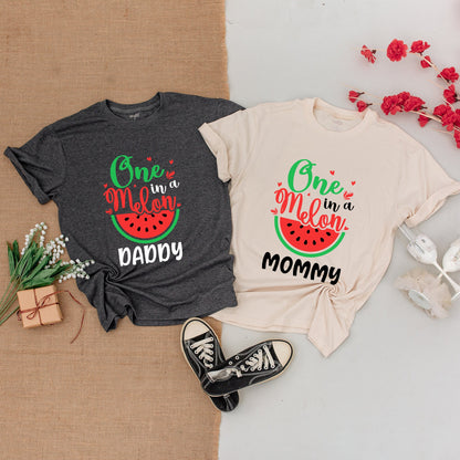 One In a Melon Personalized Watermelon Family Matching Shirt Bodysuit Red Hearts Graphic First Birthday Outfit Baby Girl Clothes Gift