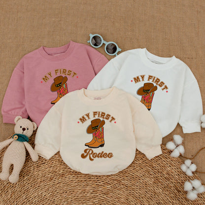 Personalized My First Rodeo Birthday Romper Western Baby Boy Bodysuit First 1st Year Cowboy Hat Plaid Sweatshirt Bubble Gift