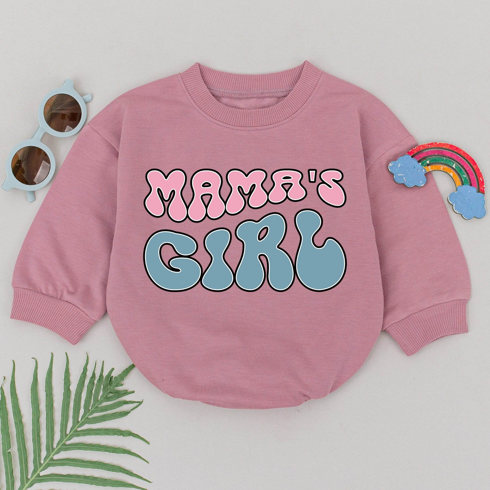 Mama's Girl Retro Baby Romper Pink Blue Bubble Letter Newborn Outfit Soft Cotton Whimsical Design First Mother's Day Gift Baby Shower
