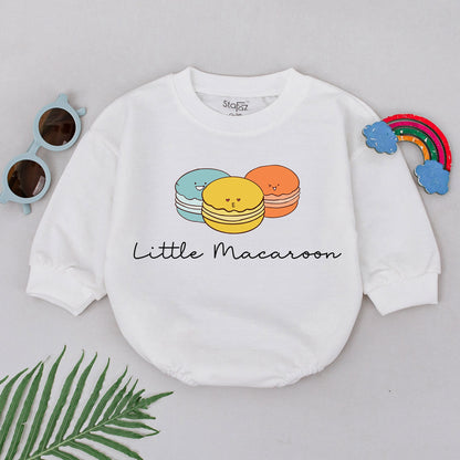 Little Macaroon Romper with Cute French Macaron Design Baby Bodysuit Pastry Food Pun Outfit Minimalist Newborn Girl Boy Baby Shower Gift