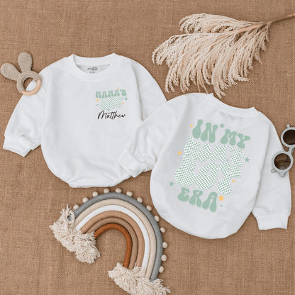 Personalized In My Mom's Boy Era Baby Romper, Retro Green Checkerboard Mama's Boy Bodysuit, Unique First Mothers Day New Baby Gift with Child's Name