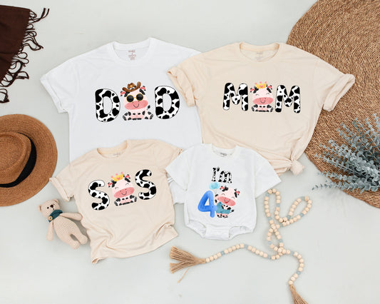 Holy Cow First Birthday Family Matching Shirts Dad Mom Baby Sis Whimsical Cow Print Farm Animal Theme Colorful Baby Shower Gift