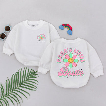 Mama's Little Bestie Baby Girl Romper Retro Pink Mint Daisy Smiley Face First Mother's Day Gift Daughter Outfit Whimsical Newborn Clothes