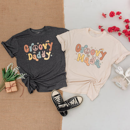 Groovy One 1st Birthday Shirt Family Matching Retro Design Peace Sign Camera Pastel Pink Teal Yellow Vintage Mama Daddy Bodysuit