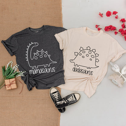 Matching Dinosaur Family Birthday Shirts with Mamasaurus Dadasaurus Oneasaurus 1st Birthday Outfit for Baby Boy and Girls Fun Cartoon Outline Design