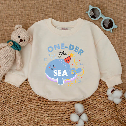 Oneder The Sea Whale Birthday Baby Bubble Romper Ocean Smash Cake Outfit Cheerful Cartoon Party Hat Design Baby Shower Gift