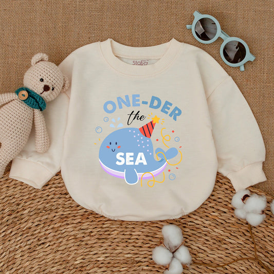 Oneder The Sea Whale Birthday Baby Bubble Romper Ocean Smash Cake Outfit Cheerful Cartoon Party Hat Design Baby Shower Gift