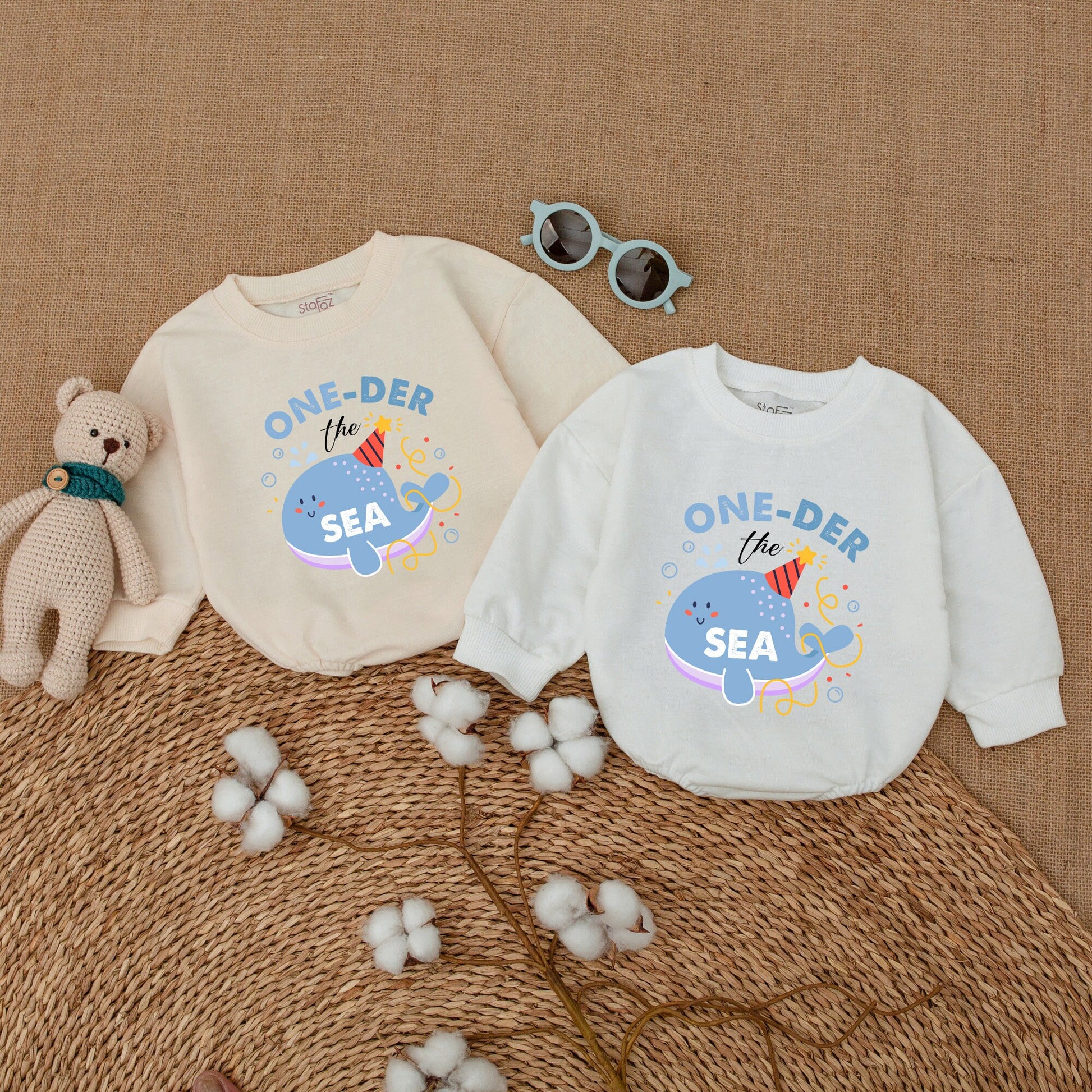 Oneder The Sea Whale Birthday Baby Bubble Romper Ocean Smash Cake Outfit Cheerful Cartoon Party Hat Design Baby Shower Gift