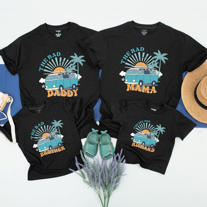 Personalized Matching Family Surf Birthday Shirts The Big One First Birthday Outfit Retro Teal Van Palm Tree Beach Theme