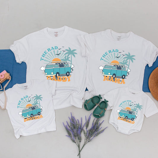 Personalized Matching Family Surf Birthday Shirts The Big One First Birthday Outfit Retro Teal Van Palm Tree Beach Theme