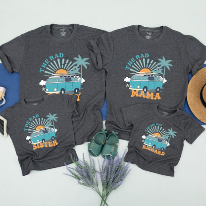 Personalized Matching Family Surf Birthday Shirts The Big One First Birthday Outfit Retro Teal Van Palm Tree Beach Theme