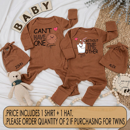 Adorable Milk and Cookies Baby Bodysuit and Hat Set "Can't Have One Without the Other" Matching Newborn Romper Outfit Soft Infant Shower Gift