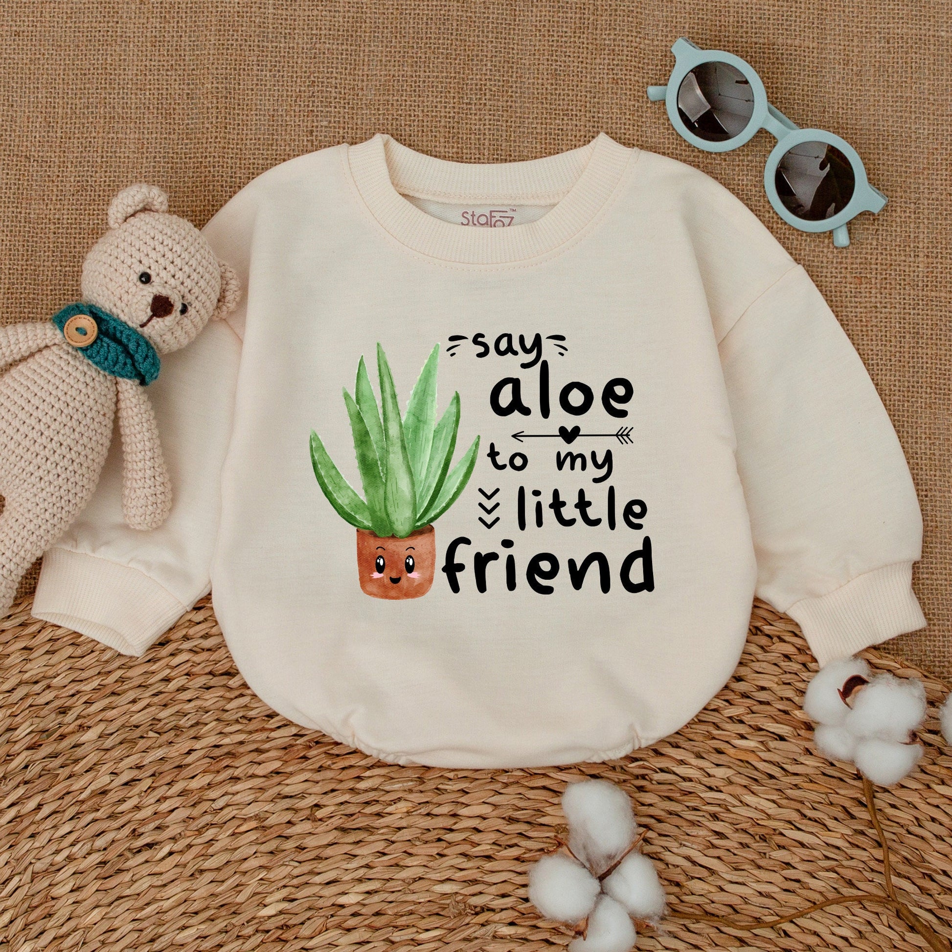Say Aloe To My Little Friend Baby Romper Cute Plant Bodysuit Hipster Nature Lover Newborn Outfit Soft Cotton Green Shower Gift Baby Announcement