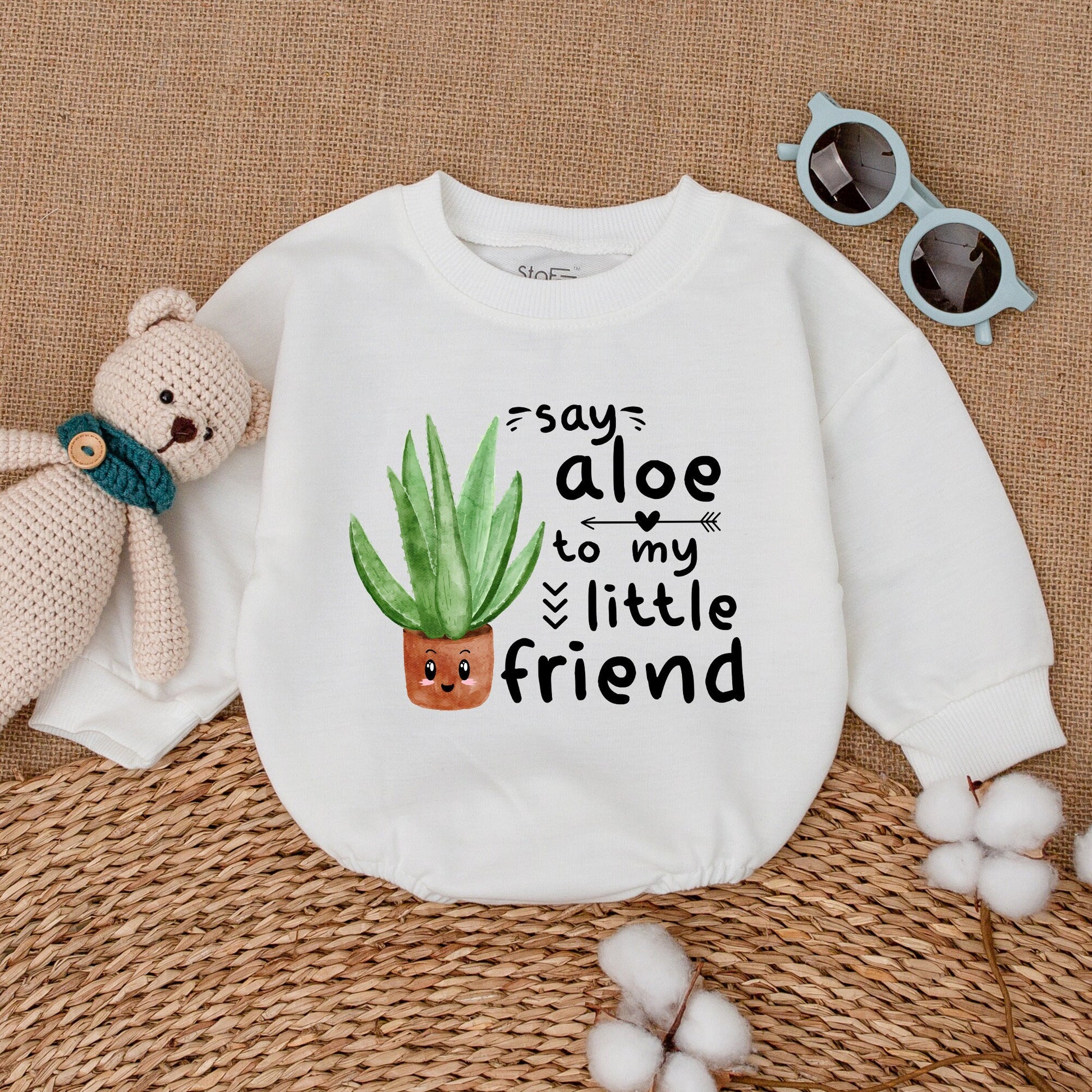 Say Aloe To My Little Friend Baby Romper Cute Plant Bodysuit Hipster Nature Lover Newborn Outfit Soft Cotton Green Shower Gift Baby Announcement