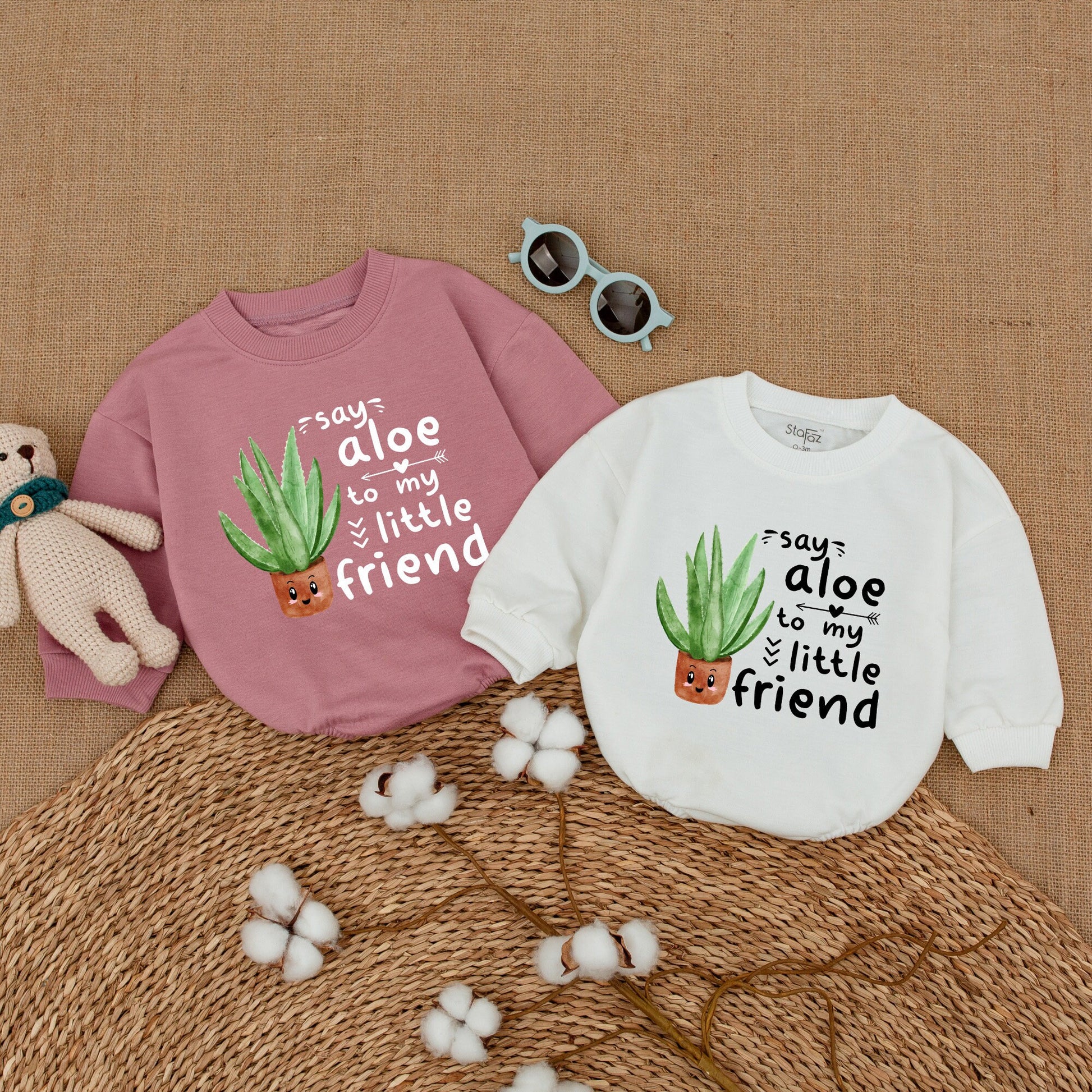 Say Aloe To My Little Friend Baby Romper Cute Plant Bodysuit Hipster Nature Lover Newborn Outfit Soft Cotton Green Shower Gift Baby Announcement