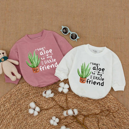 Say Aloe To My Little Friend Baby Romper Cute Plant Bodysuit Hipster Nature Lover Newborn Outfit Soft Cotton Green Shower Gift Baby Announcement