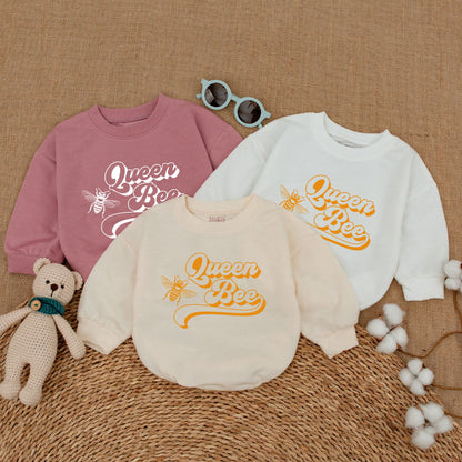 Matching Family Queen Bee Birthday Baby Romper Retro 70s Style Bubble Bodysuit First Bee Day Smash Cake Outfit Newborn Girl Gift