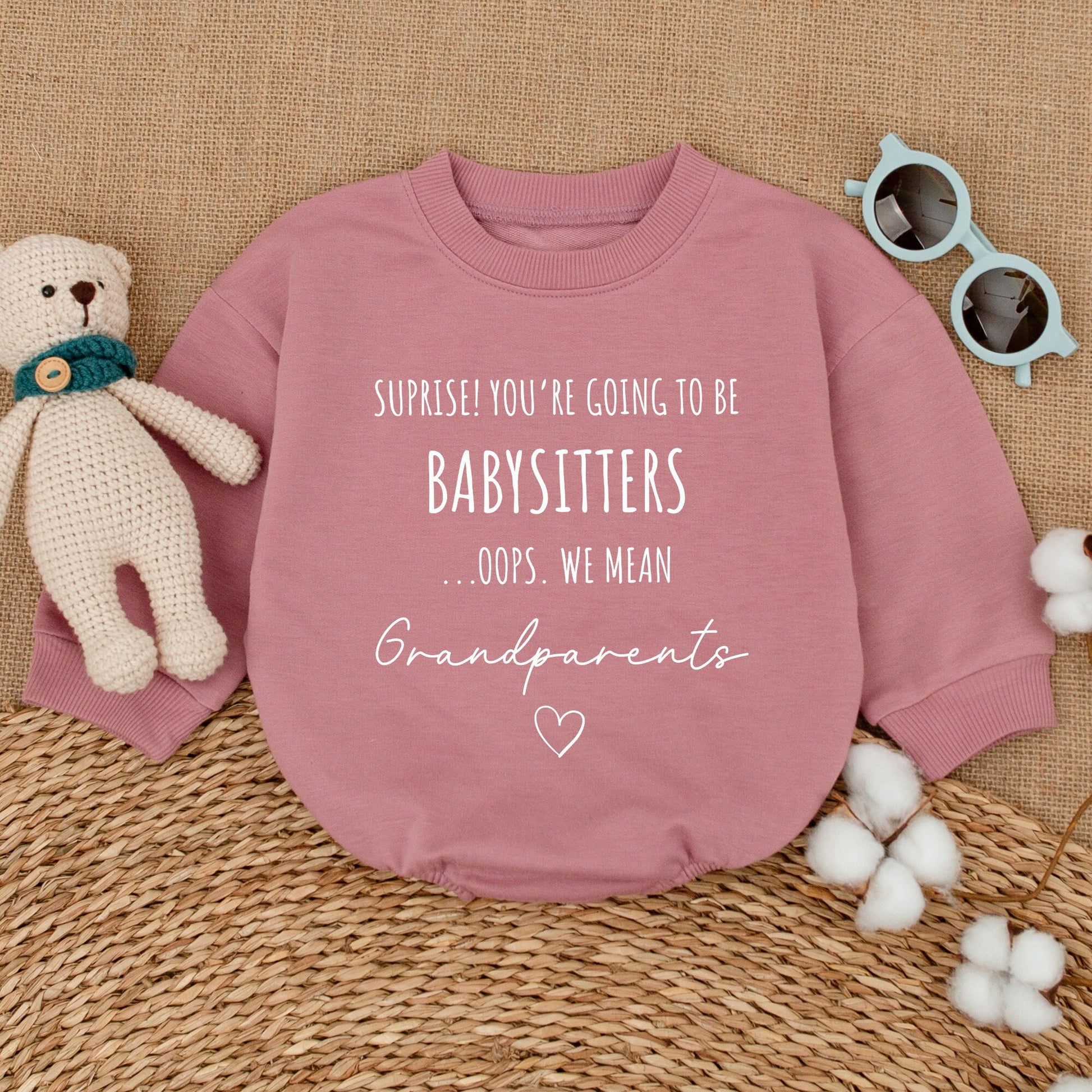 Surprise Grandparents Baby Announcement Bodysuit Funny Reveal Romper New Baby Gift Grandparents-to-Be Modern Minimalist Black Lettering Heart Design