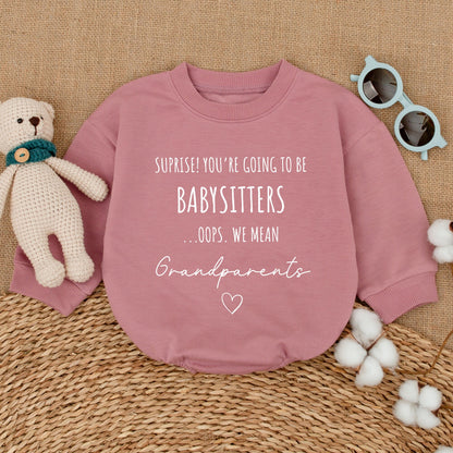 Surprise Grandparents Baby Announcement Bodysuit Funny Reveal Romper New Baby Gift Grandparents-to-Be Modern Minimalist Black Lettering Heart Design