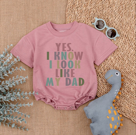 Baby Short Sleeve Romper I Look Like My Dad Bodysuit Father's Day Gift Playful Bold Colorful Newborn Coming Home Outfit Soft Cotton Shower Clothes
