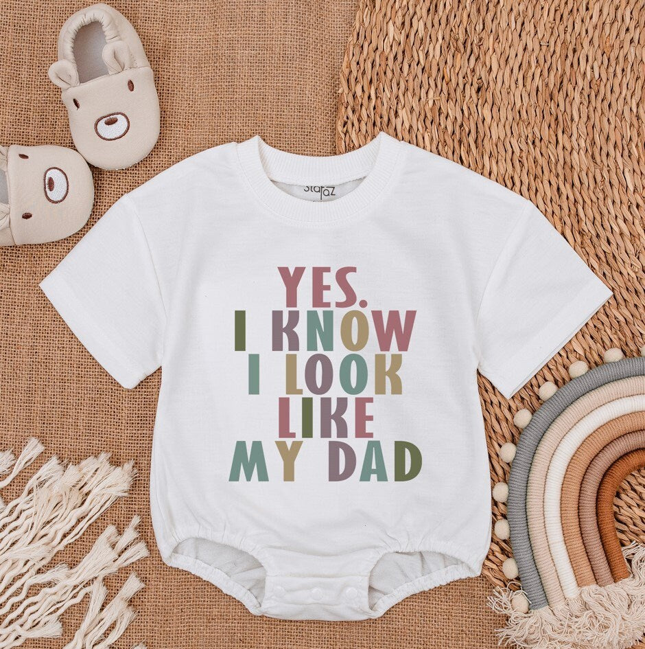 Baby Short Sleeve Romper I Look Like My Dad Bodysuit Father's Day Gift Playful Bold Colorful Newborn Coming Home Outfit Soft Cotton Shower Clothes