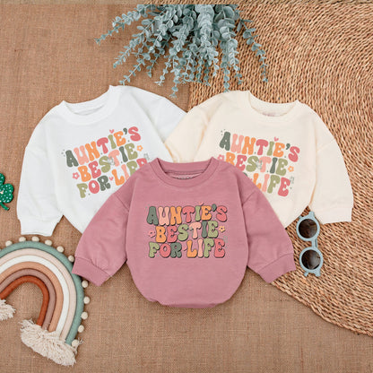 Whimsical Auntie's Bestie For Life Baby Romper Vintage Pastel Design featuring Flowers Butterflies Hearts and Stars Soft Cotton Newborn Gift from Aunt