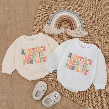 Whimsical Auntie's Bestie For Life Baby Romper Vintage Pastel Design featuring Flowers Butterflies Hearts and Stars Soft Cotton Newborn Gift from Aunt