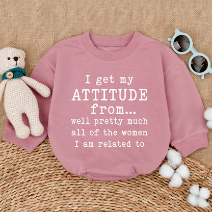 I Get My Attitude From Women Baby Bodysuit Funny Pregnancy Reveal Pink Red Design Soft Cotton Newborn Shower Gift Bubble Romper