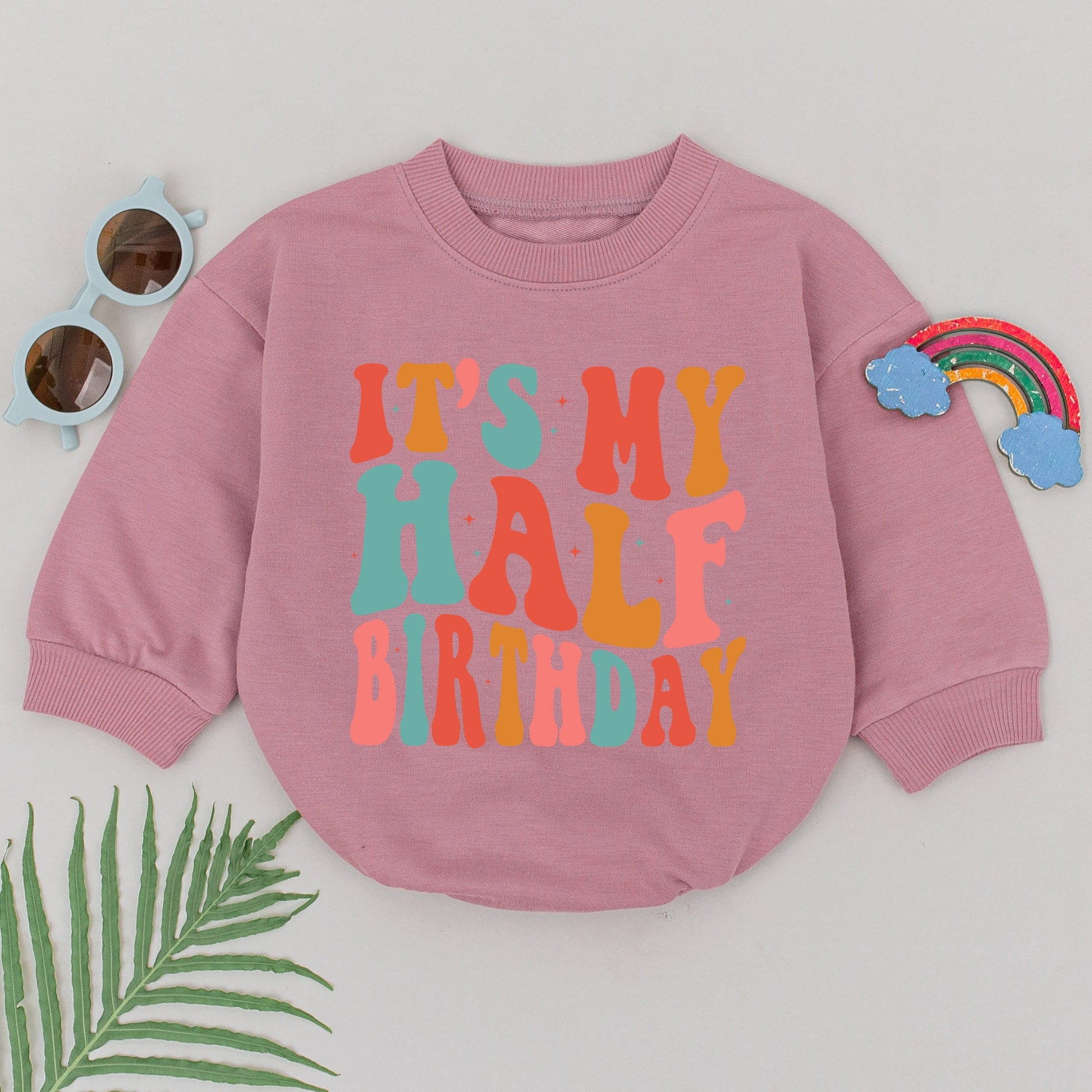 It's My Half Birthday Romper 6 Month Baby Girl Boy Outfit, Retro Vintage Bright Colorful Design with Starbursts Half Way to One Infant Celebration Gift
