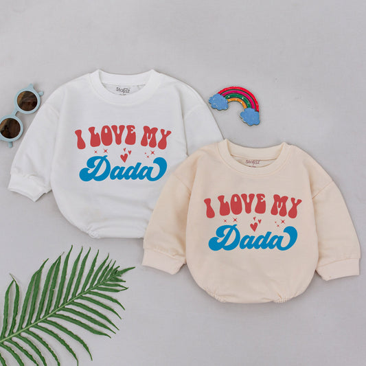 I Love My Dada Romper Retro Daddy's Girl Baby Outfit for Newborn Infant Girls Father's Day Gift and Baby Shower Present Vintage Red Blue Hearts Comfortable Cotton