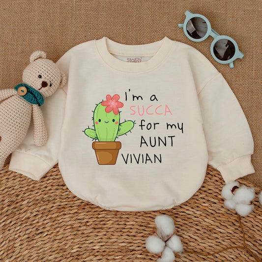 Personalized I'm a SUCCA for My Aunt Cactus Baby Romper with Adorable Pink Flower Design, Auntie's Bestie Niece Funny Baby Shower Gift