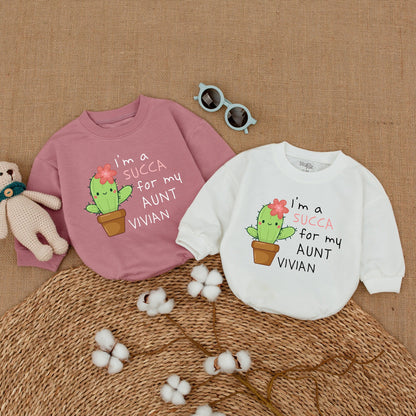 Personalized I'm a SUCCA for My Aunt Cactus Baby Romper with Adorable Pink Flower Design, Auntie's Bestie Niece Funny Baby Shower Gift