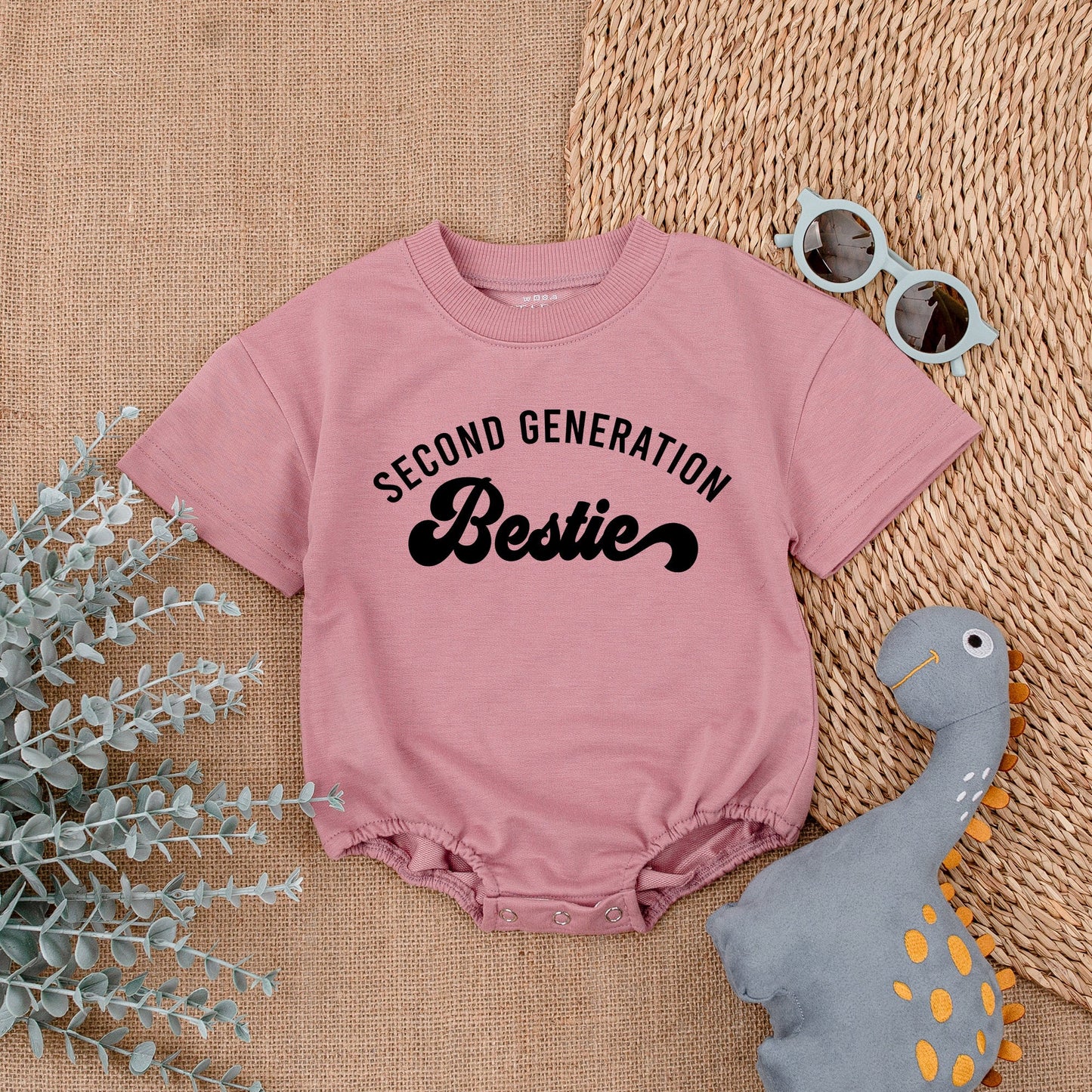 Second Generation Bestie Romper Baby Matching Outfit Adorable Best Friend Baby Shower Gift Newborn Cotton Bodysuit Retro Script Design Comfortable