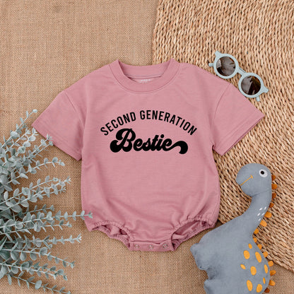 Second Generation Bestie Romper Baby Matching Outfit Adorable Best Friend Baby Shower Gift Newborn Cotton Bodysuit Retro Script Design Comfortable