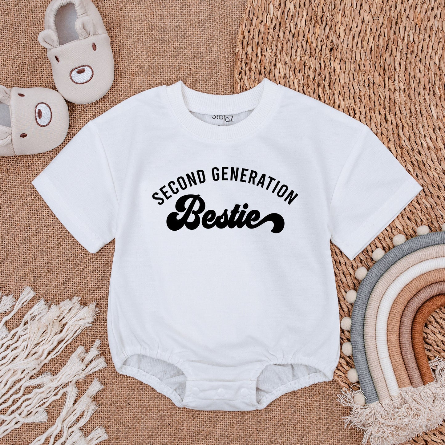 Second Generation Bestie Romper Baby Matching Outfit Adorable Best Friend Baby Shower Gift Newborn Cotton Bodysuit Retro Script Design Comfortable