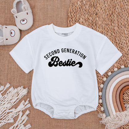Second Generation Bestie Romper Baby Matching Outfit Adorable Best Friend Baby Shower Gift Newborn Cotton Bodysuit Retro Script Design Comfortable