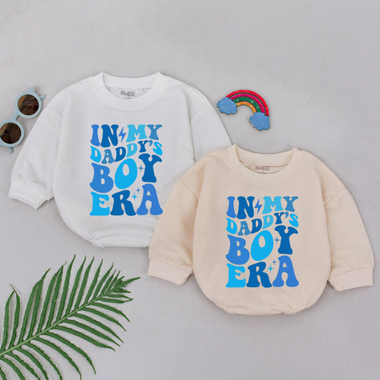 In My Daddy's Boy Era Wavy Blue Romper Baby Boy Outfit Father's Day Gift Son Newborn Infant Shower Soft Cotton Jumpsuit Vintage Star Design