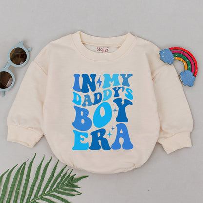 In My Daddy's Boy Era Wavy Blue Romper Baby Boy Outfit Father's Day Gift Son Newborn Infant Shower Soft Cotton Jumpsuit Vintage Star Design
