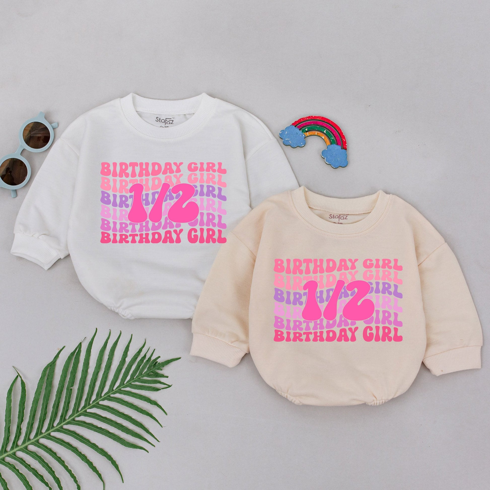 Retro Half Birthday Girl Romper Pink Lavender Wavy 1/2 Design Baby Outfit 6 Months Old Half Way To One Celebration Gift Newborn Clothes