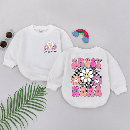 Sassy Just Like My Mama Retro Pink Romper Baby Girl First Mother's Day Outfit Checkered Flower Smile Bodysuit Gift