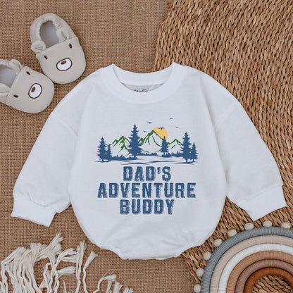 Dad's Adventure Buddy Baby Romper with Nature Trees Mountains Sun Print Outdoorsy Playful Bodysuit Newborn Boy Girl Gift