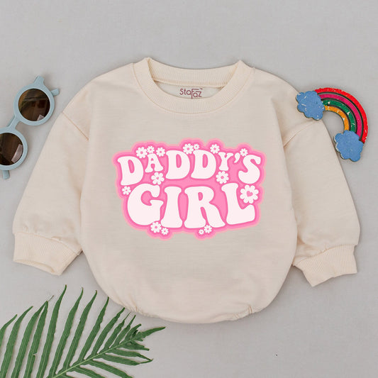 Daddy's Girl Romper Pink Floral Baby Outfit Retro Bubble Letter Design Soft Vintage Girl Clothes Newborn Baby Shower Gift Idea