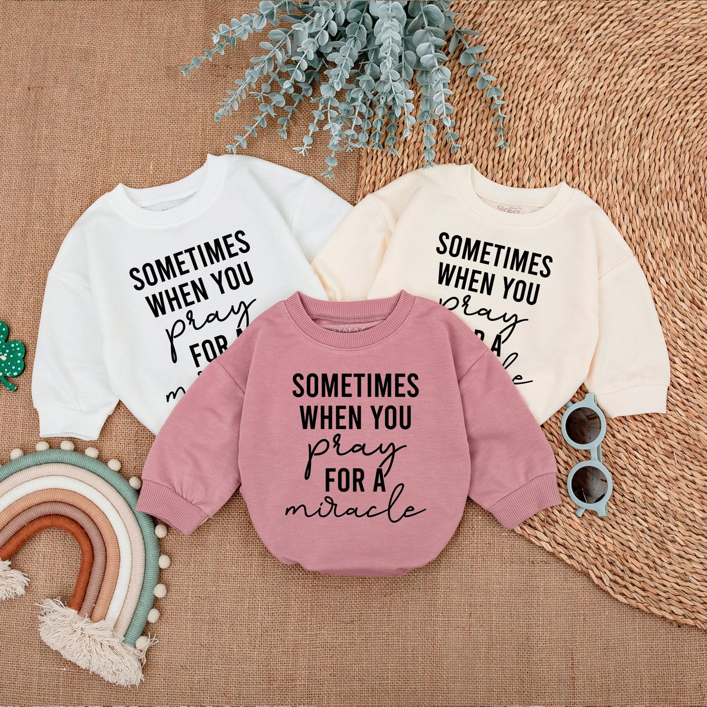 God Gives You Two Twins Brother Baby Romper Set Christian Pregnancy Announcement Gift, Modern Bubble Sweatshirt Outfit Cursive Pray Miracle Design Soft Cotton Newborn Clothes