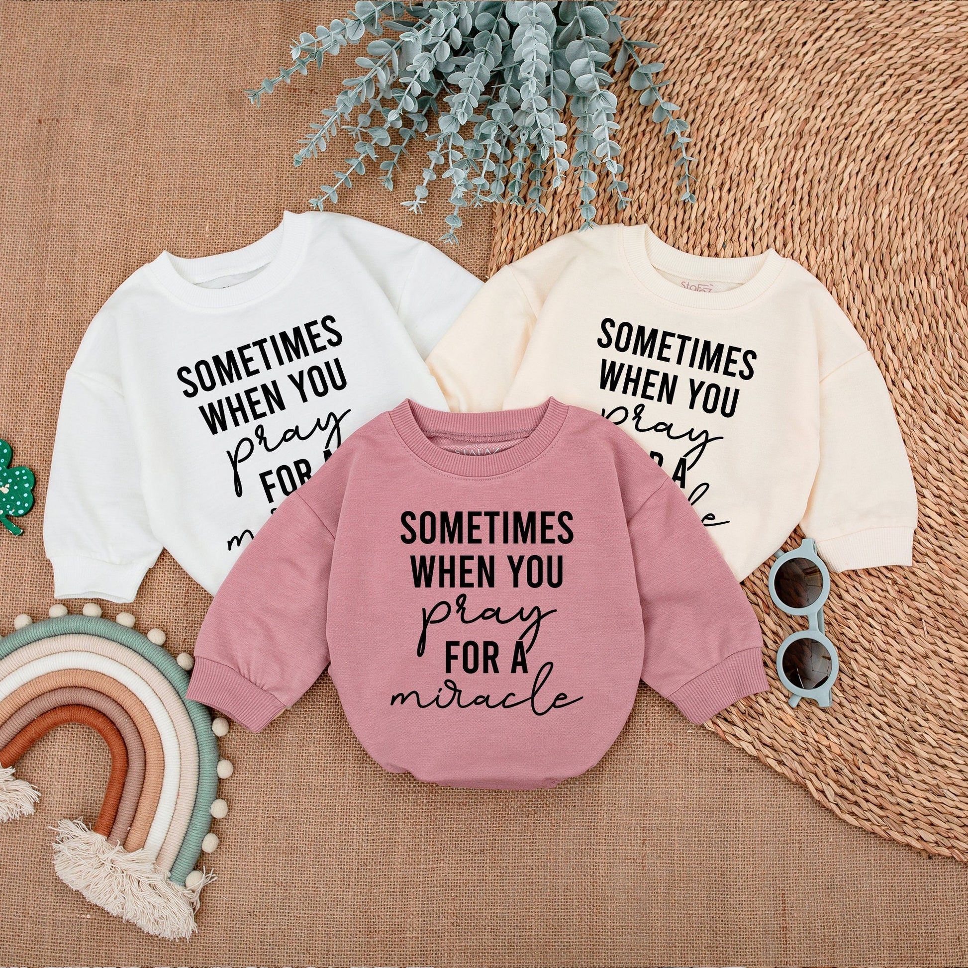 God Gives You Two Twins Brother Baby Romper Set Christian Pregnancy Announcement Gift, Modern Bubble Sweatshirt Outfit Cursive Pray Miracle Design Soft Cotton Newborn Clothes