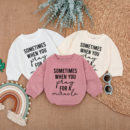 God Gives You Two Twins Brother Baby Romper Set Christian Pregnancy Announcement Gift, Modern Bubble Sweatshirt Outfit Cursive Pray Miracle Design Soft Cotton Newborn Clothes