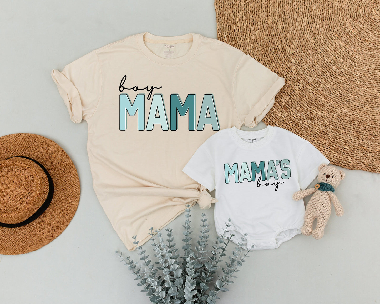 Boy Mama Mamas Boy Matching Shirts for Mom & Son Modern Playful Blue Block Letters Cursive Boy Design Toddler Tee Baby Shower Gift Family Outfit
