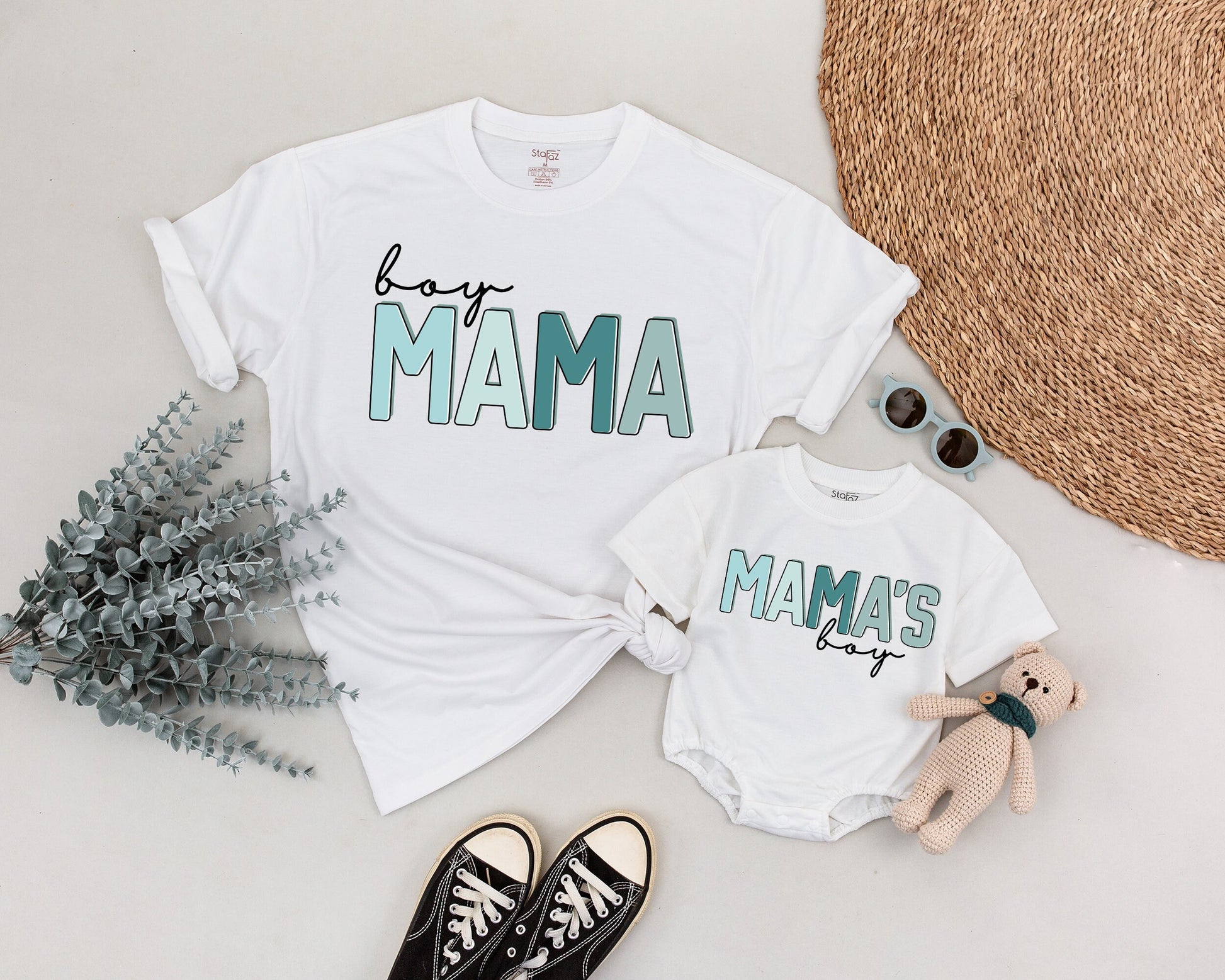 Boy Mama Mamas Boy Matching Shirts for Mom & Son Modern Playful Blue Block Letters Cursive Boy Design Toddler Tee Baby Shower Gift Family Outfit