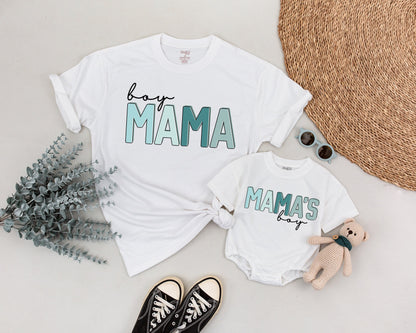 Boy Mama Mamas Boy Matching Shirts for Mom & Son Modern Playful Blue Block Letters Cursive Boy Design Toddler Tee Baby Shower Gift Family Outfit