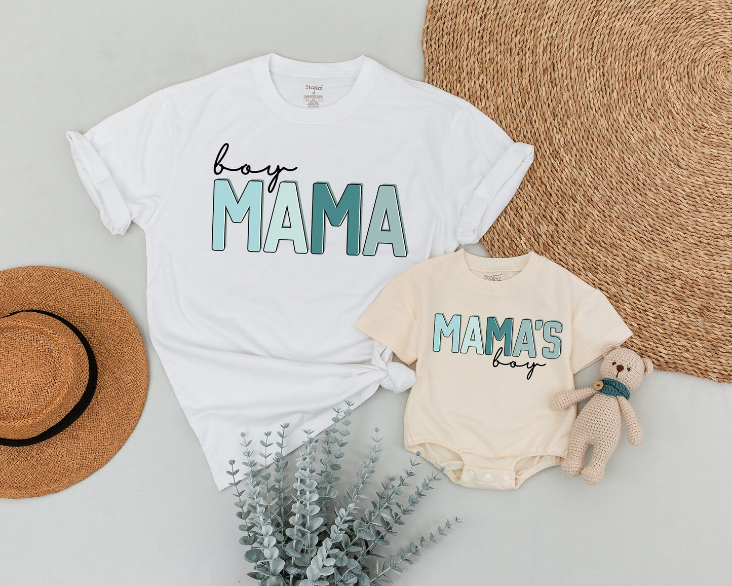 Boy Mama Mamas Boy Matching Shirts for Mom & Son Modern Playful Blue Block Letters Cursive Boy Design Toddler Tee Baby Shower Gift Family Outfit