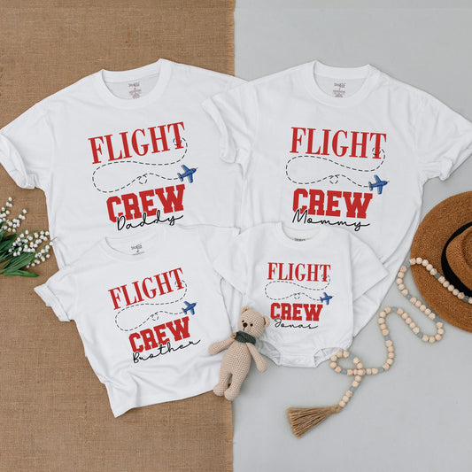 Personalized Flight Crew Family Birthday Shirts First Birthday Outfits Red Airplane Design Soft Cotton Baby Bodysuit Time Flew By Gift